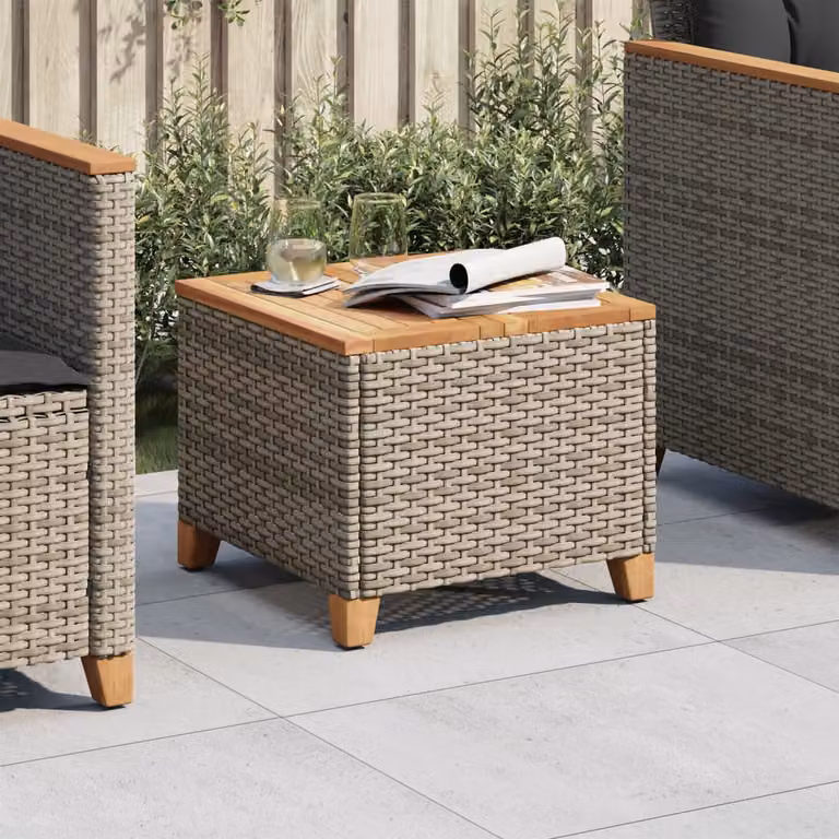 vidaXL Tavolo da giardino quadrato in polyrattan e legno di acacia, Grigio e Marrone, L 45 x P 45 x H 37 cm