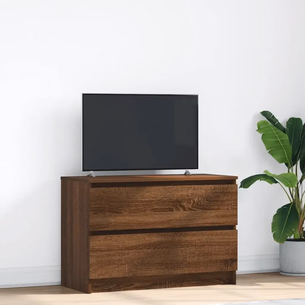 Mobile TV moderno in legno multistrato color rovere marrone, L: 80 cm, P: 35 cm, H: 54 cm – 2