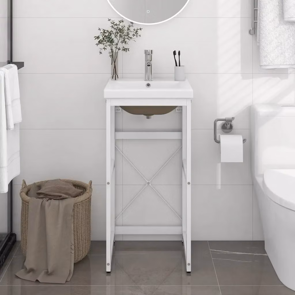 Telaio per Lavabo da Bagno con Lavabo Integrato in Metallo e Ceramica Bianco CFW9357737 H: 83 cm, L: 40 cm, P: 38 cm – 2