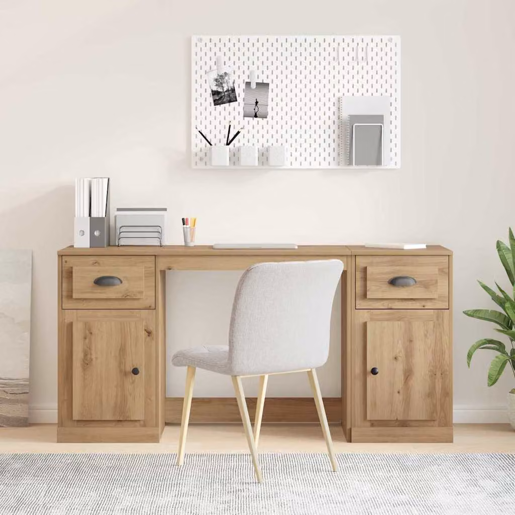 Scrivania con armadietto vidaXL in rovere artigianale, colore marrone, L: 154,5 cm, P: 50 cm, H: 75 cm – 1