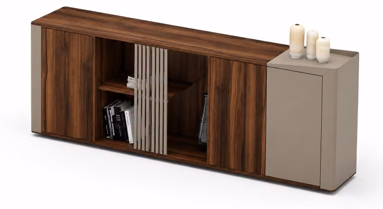 Mobile bar/contenitore per il soggiorno, design moderno, legno noce, ampio spazio di stoccaggio, colore beige