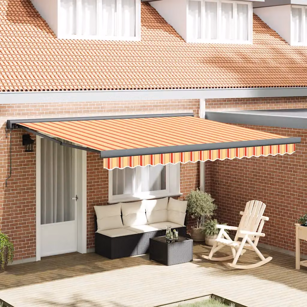 Tenda da sole retrattile vidaXL in alluminio e poliestere, colori giallo e bianco, L: 4 m x P: 3 m