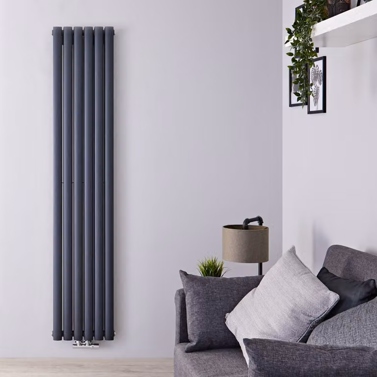 Radiatore Verticale Doppio Antracite di Design con Attacchi Centrali - 920W - 1780 x 354mm - Revive Caldae