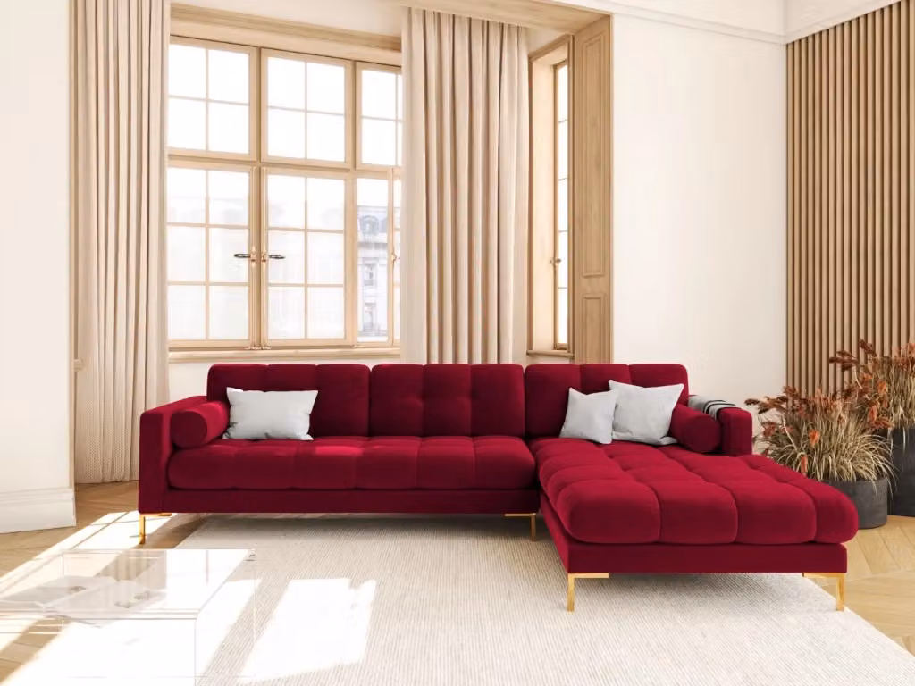 Divano angolare destro Bali di Cosmopolitan Design in velluto rosso a 5 posti per il tuo living L/P/H: 293 x 185 x 105 cm – 2