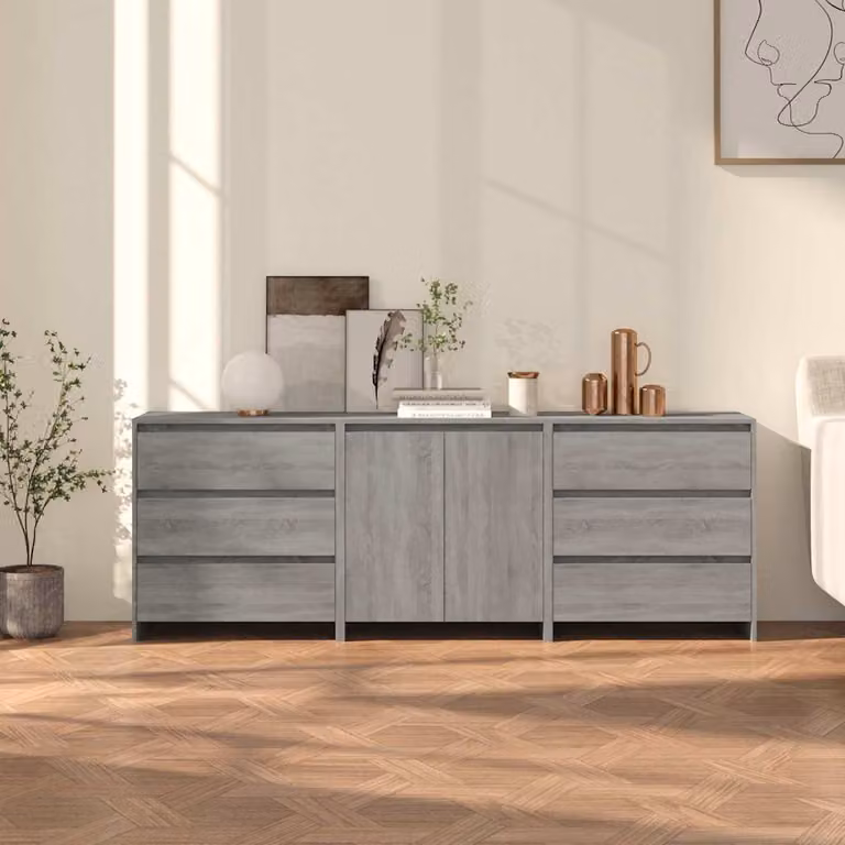Set di 3 credenze moderne vidaXL in legno multistrato e MDF, colore grigio