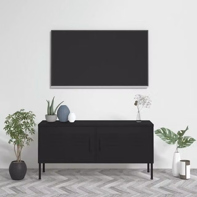 Mobile TV-Credenza per TV-Console TV Nero 105x35x50 cm in Acciaio