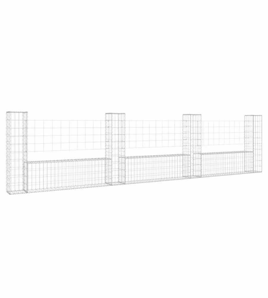 Cesto Gabbione a U con 4 Pali in Ferro vidaXL L: 380 cm, P: 20 cm, H: 100 cm