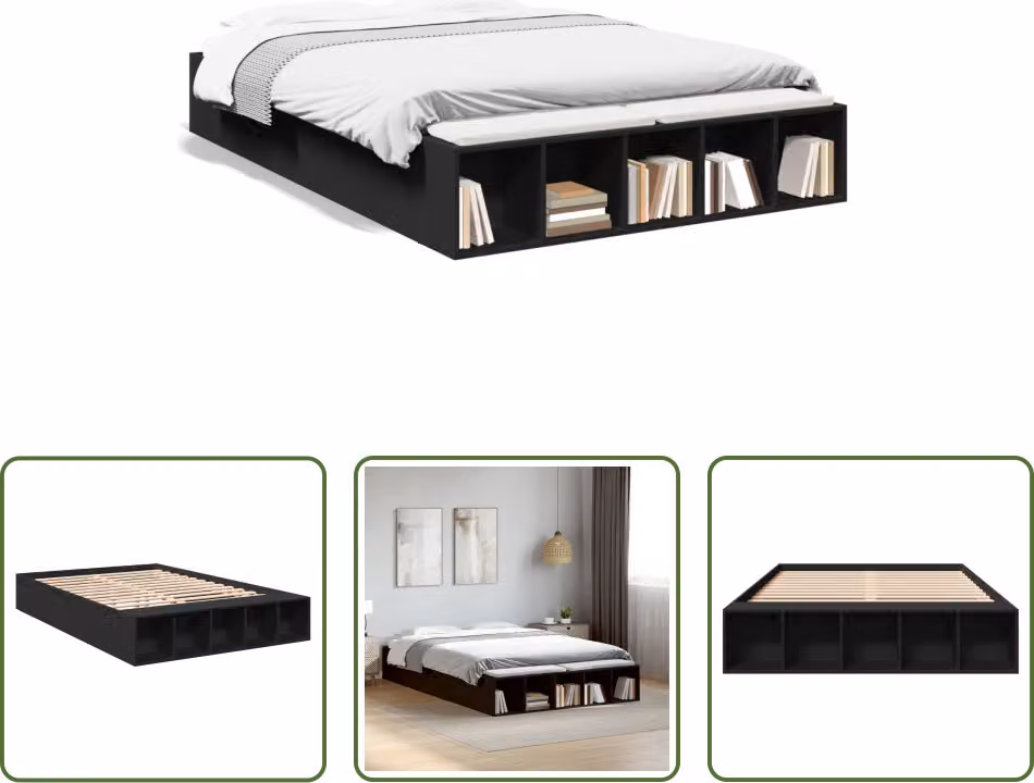 The Living Store Struttura letto nera 135x190 cm in materiale ligneo