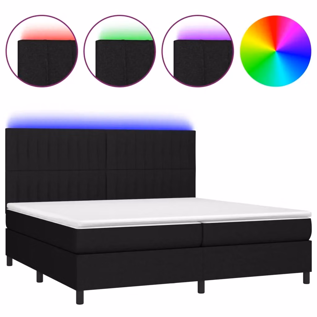 Letto con Materasso a Molle e Illuminazione LED vidaXL Nero 200 x 200 cm – 2