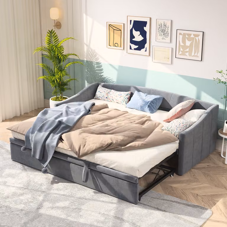 ProximaX Letto da giorno allungabile 90x200cm/180x200cm: Versatile divano letto con rete a doghe, braccioli e rivestimento in velluto - Ideale come letto per bambini o divano letto in grigio