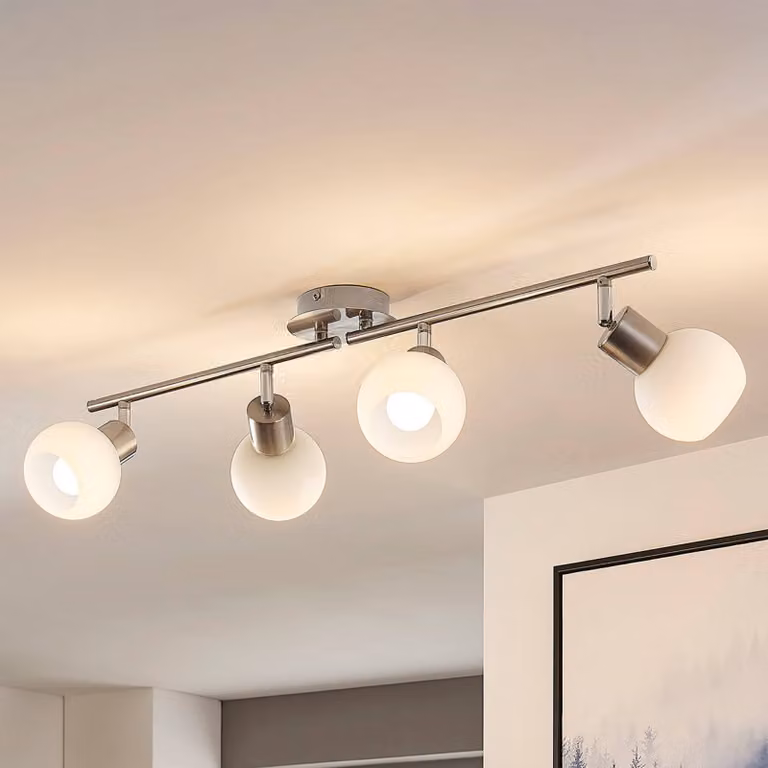Plafoniera soffitto Elaina Lindby, dimmerabile, Alluminio / Grigio / Zincato, Soggiorno / Sala da pranzo, Metallo, Moderno, Plafoniera