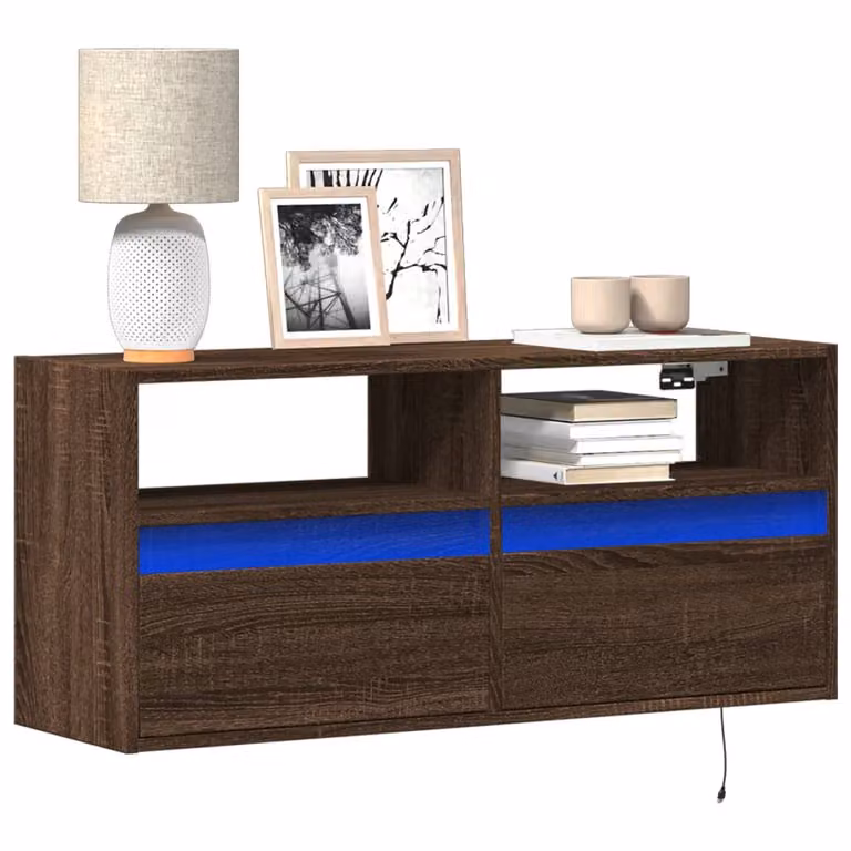Mobile TV a parete con luci LED vidaXL in rovere marrone L: 100 cm, P: 31 cm, H: 45 cm