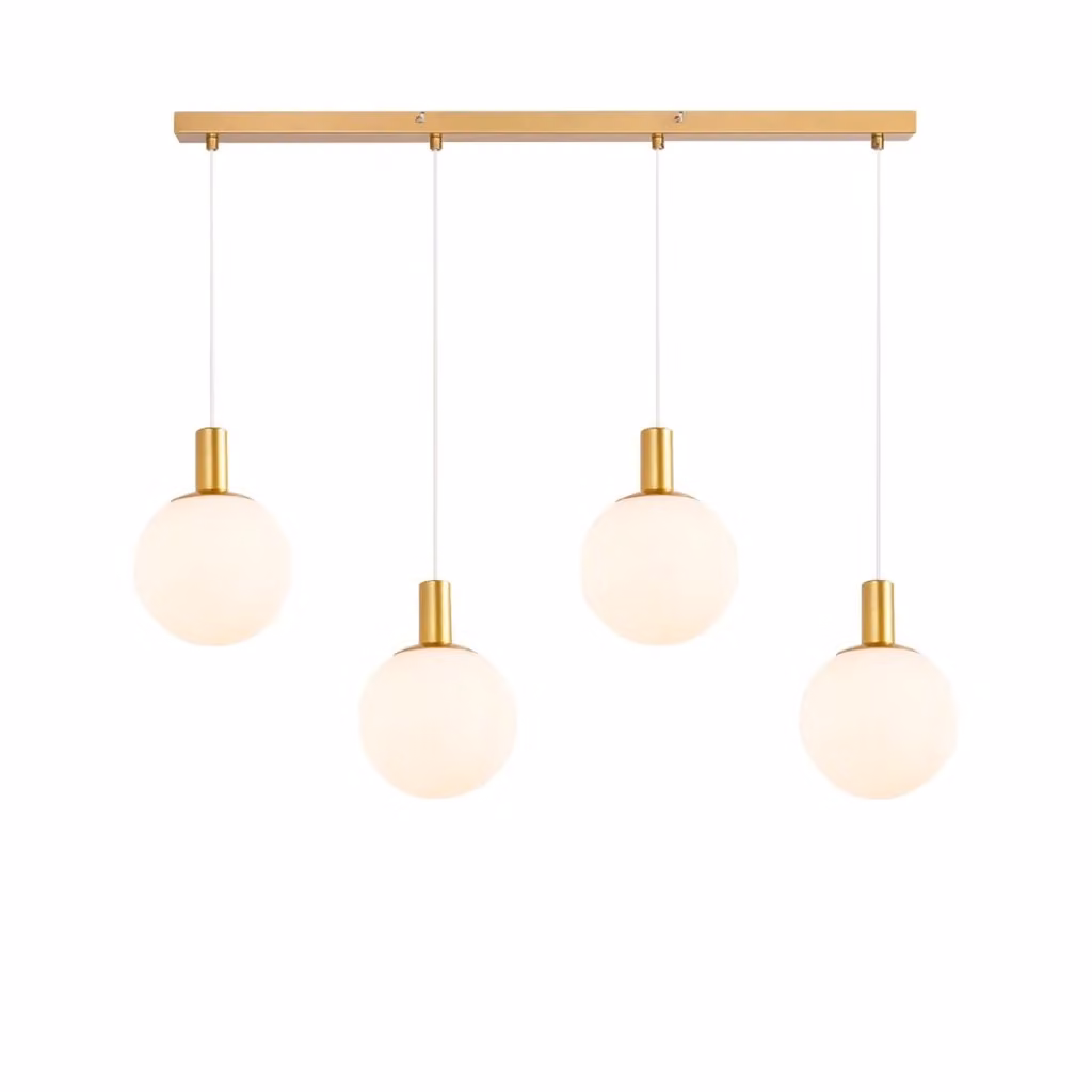 Lampada a sospensione ZMH moderna con 4 fiamme in vetro e metallo, colore oro e bianco, ideale per sala da pranzo, camera da letto o ufficio, attacco E27 – 2