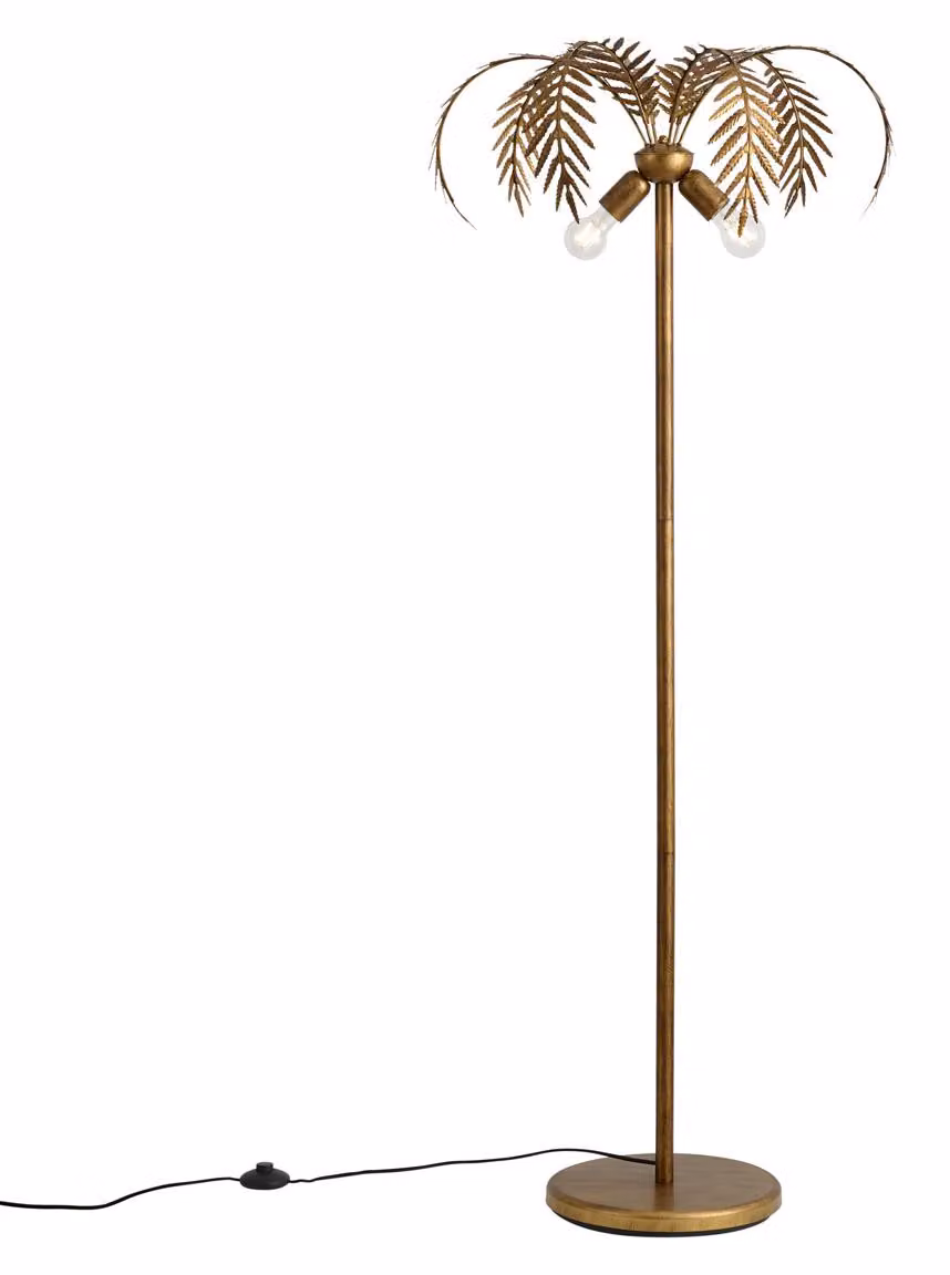 QAZQA - Lampada da terra retrò vintage | Lampada da terra | Lampada da pavimento | Lampada | Lampada dorata | Ottone a 2 luci - Botanica | Soggiorno | Camera da letto - Acciaio allungata - Compatibile con LED E27