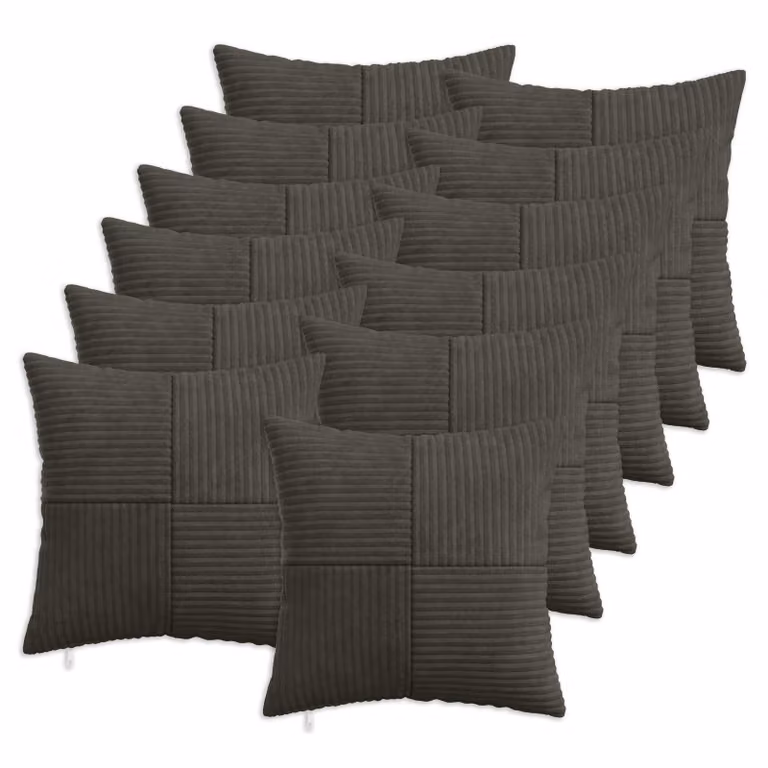 Set di 12 federe vidaXL ALMELO in velluto a coste, colore antracite, 50 x 50 cm