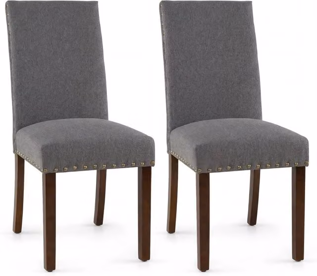 Set di 2 sedie da pranzo imbottite gambe in legno massello e piedini regolabili, Sedie da cucina con schienale alto Grigio