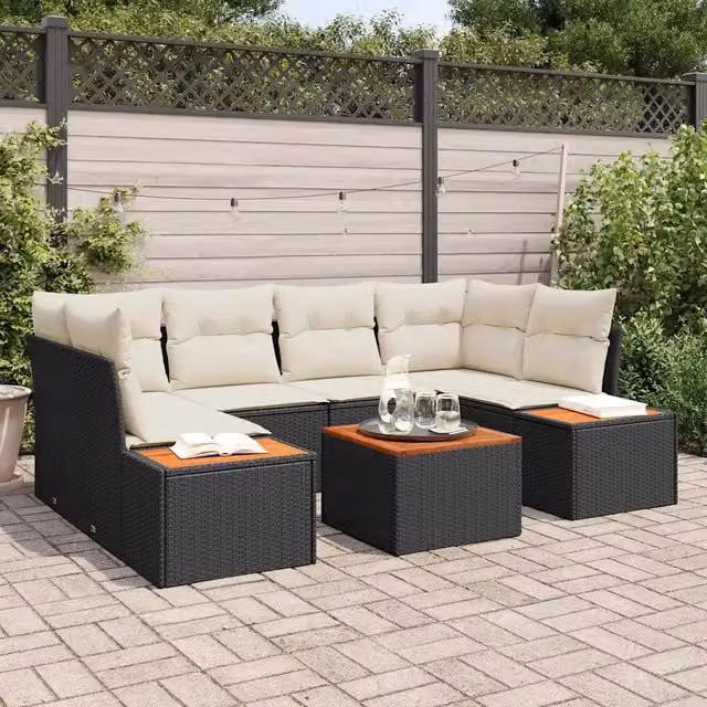 Set Divano da Giardino 7 pz Nero Poly Rattan 3356702