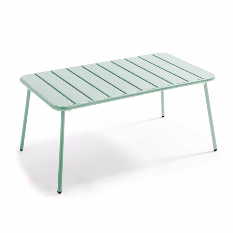 Tavolino da giardino basso in acciaio verde salvia 90 x 50 cm - Oviala Palavas
