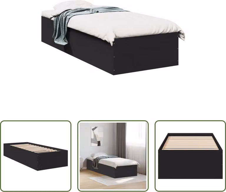 The Living Store Struttura del letto nera 100x200 cm in materiale ligneo