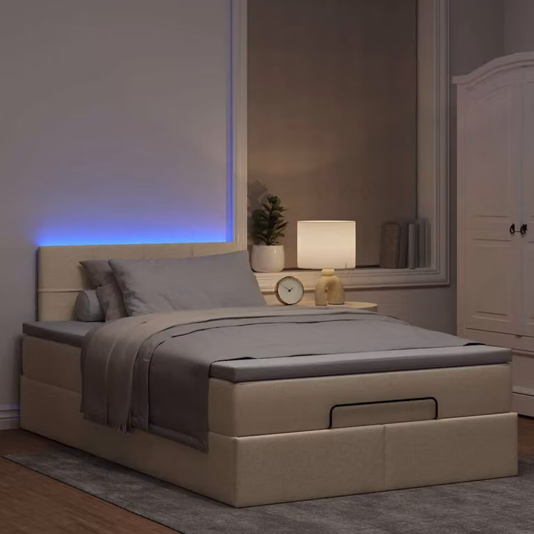 Maison Exclusive - Letto ottomano con materasso e LED color crema 120x190 cm tessuto