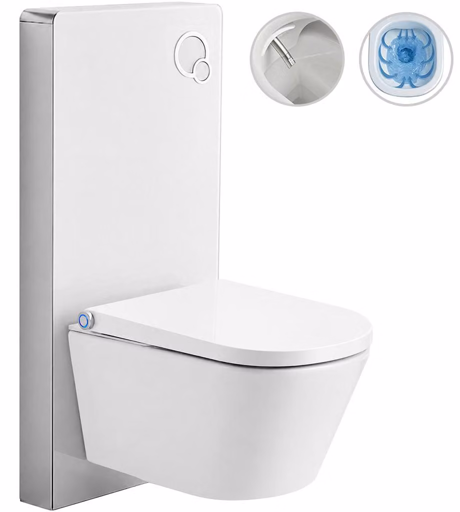 Water WC sospeso con bidet Modul/Cronus Standard - bianco lucido / bianco opaco - pulsante WC integrato - modulo pneumatico - 59,3x38,4 cm