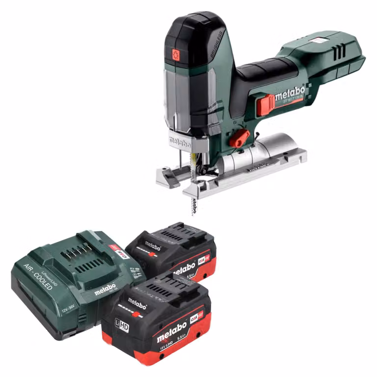 Seghetto alternativo a batteria Metabo ST 18 LT 130 BL 18 V 130 mm senza spazzole + 2x batteria LiHD 5,5 Ah + caricatore