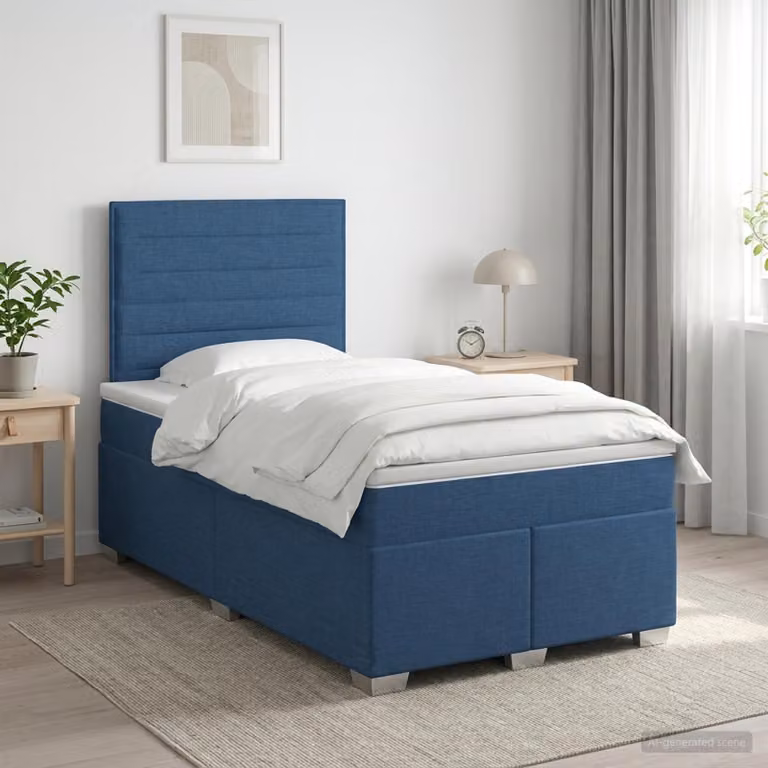 Letto box spring con materasso ibrido vidaXL in tessuto blu e bianco L/P: 120 x 200 cm