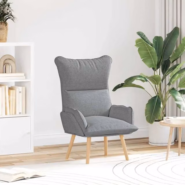 Poltrona relax moderna in tessuto grigio chiaro con braccioli e struttura in legno e compensato L: 69 cm, P: 74 cm, H: 93 cm – 1