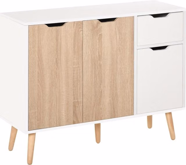 Mobiletto Multiuso HOMCOM in Stile Nordico con Cassetto e Armadietti, Credenza in Legno per Camera, Soggiorno o Studio, Bianco e Beige
