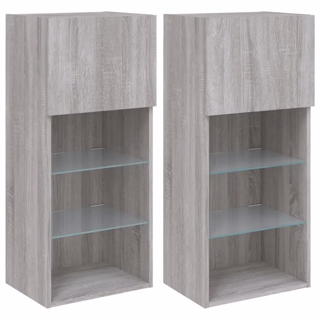 Set di 2 Mobili TV Moderni vidaXL con Luci LED Integrate, Grigio, L 40,5 cm x P 30 cm x H 90 cm – 2