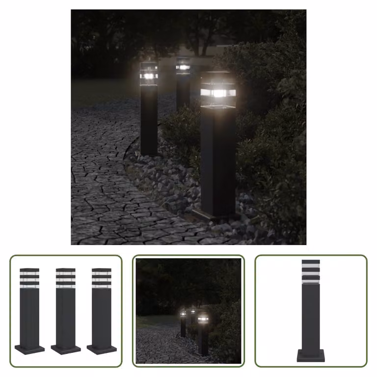 The Living Store: lampade da percorso, 3 pezzi, nero, 50 cm, alluminio