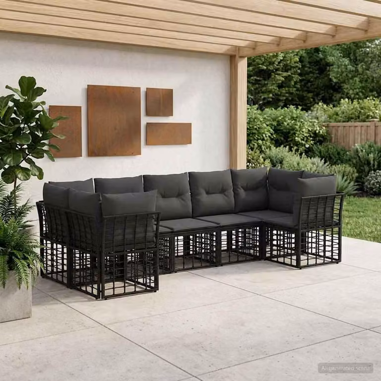 Maison Exclusive - Set da esterno per divano, 7 pezzi, nero e grigio scuro, in poliestere