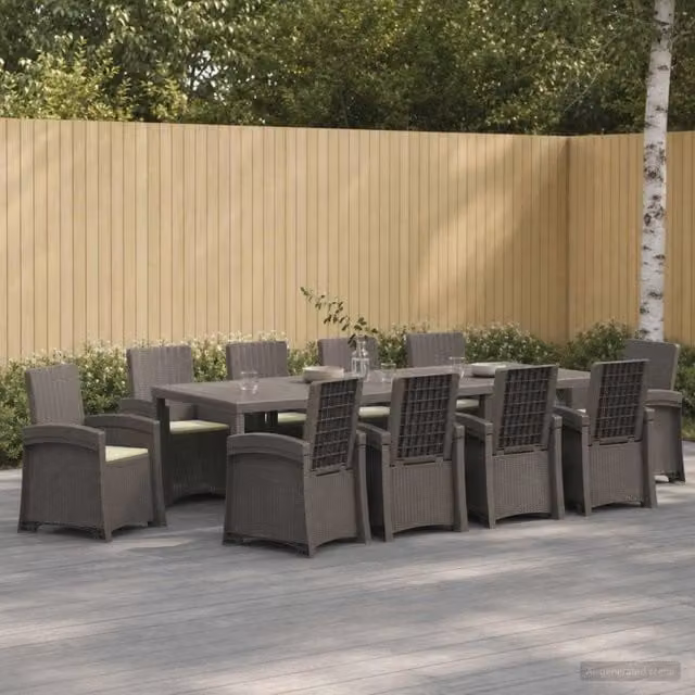 Set da pranzo da giardino moderno vidaXL in polyrattan composto da 11 pezzi nei colori grigio e beige
