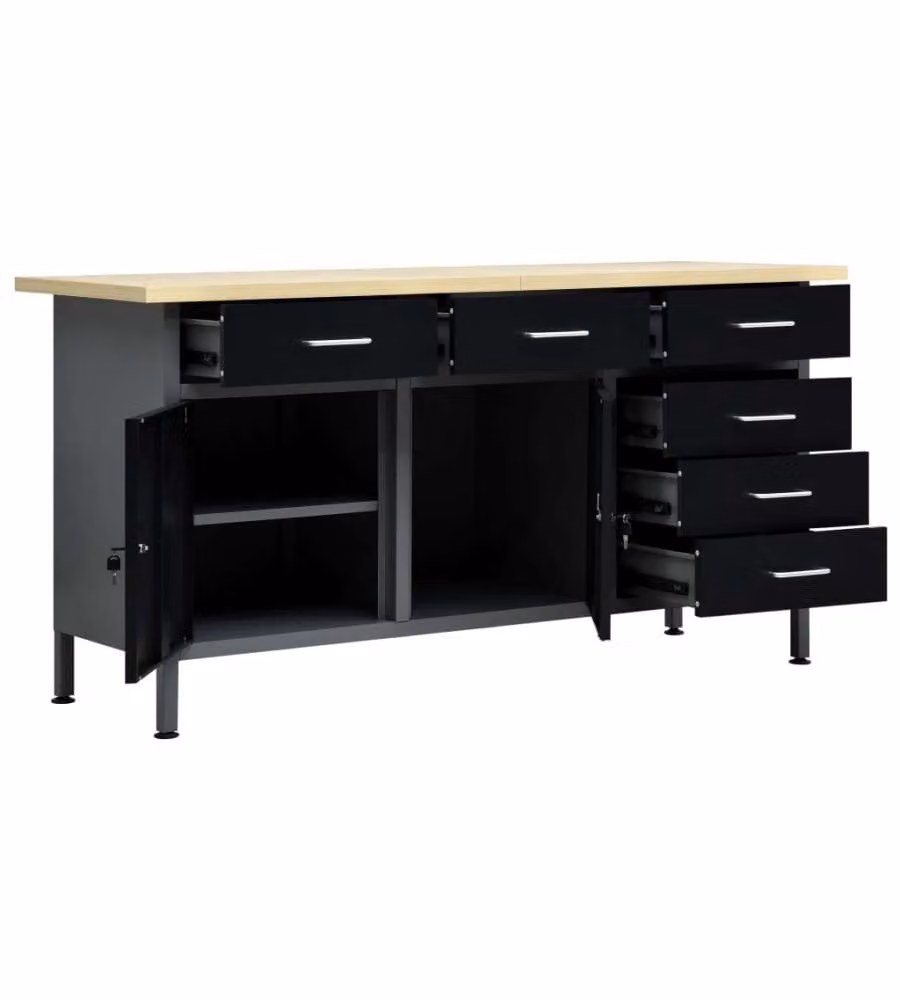 Banco da Lavoro Nero 160x60x85 cm in Acciaio