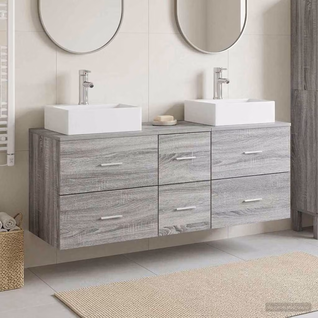 Set di 3 armadi da bagno moderni vidaXL in legno e metallo grigio opaco L/P/H: 129 x 41 x 79,5 cm