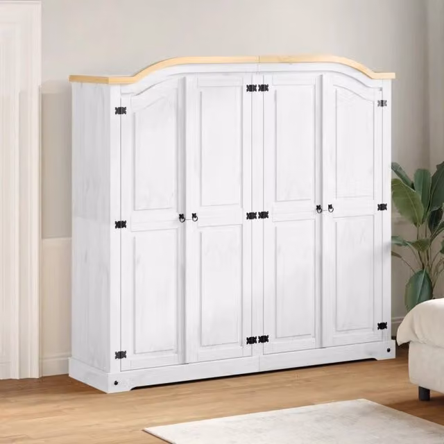 Armadio in legno di pino bianco stile rustico vidaXL L: 194 cm, P: 52 cm, H: 186 cm
