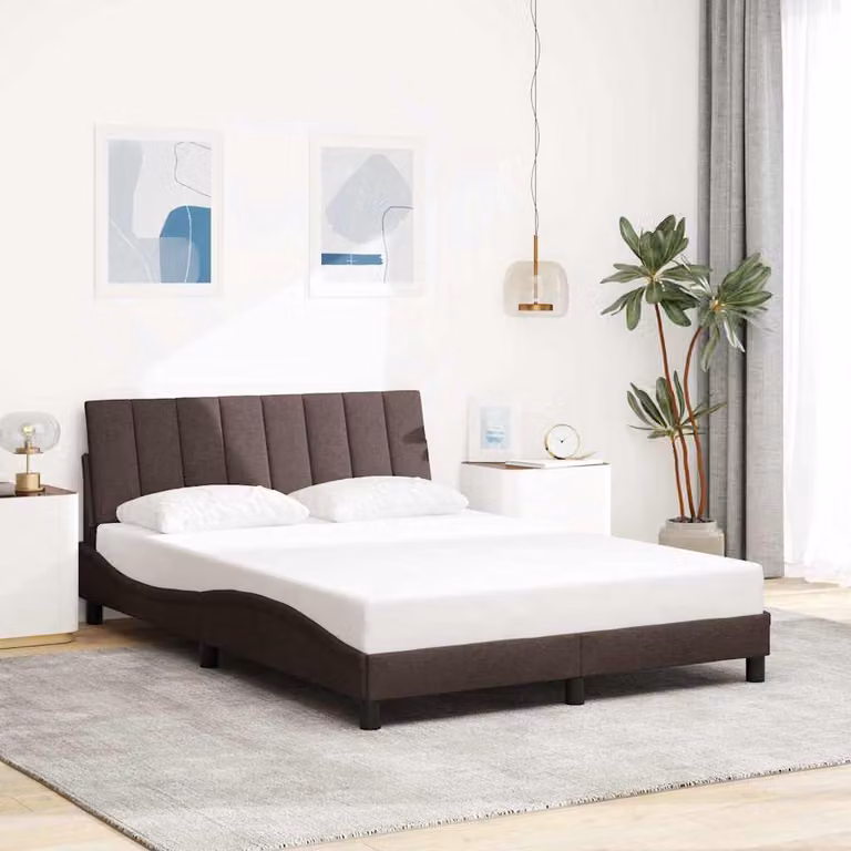 vidaXL Giroletto Hanko senza Materasso in Tessuto Marrone con Illuminazione Sotto il Letto e Porta USB L/P/H: 120 x 200 x 300 cm