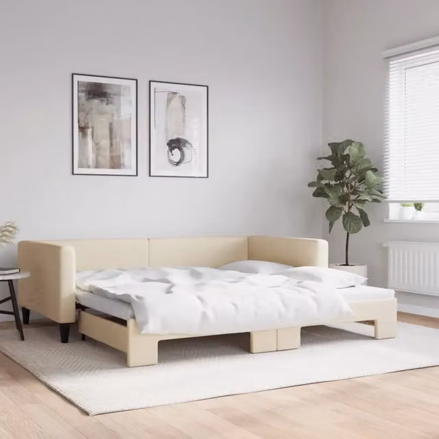 Divano Letto con Letto Estraibile vidaXL in Tessuto Beige L: 223 cm, P: 110 cm, H: 68 cm