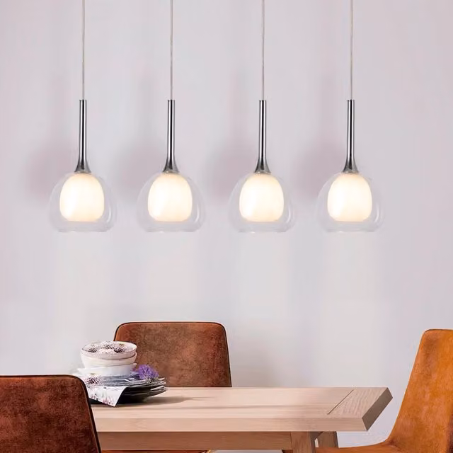 LÚZETE - LAMPADARIO A SOSPENSIONE 4 LUCI VETRO ESTERNO TRANSPARENTE INTERNO BIANCO NOLINA