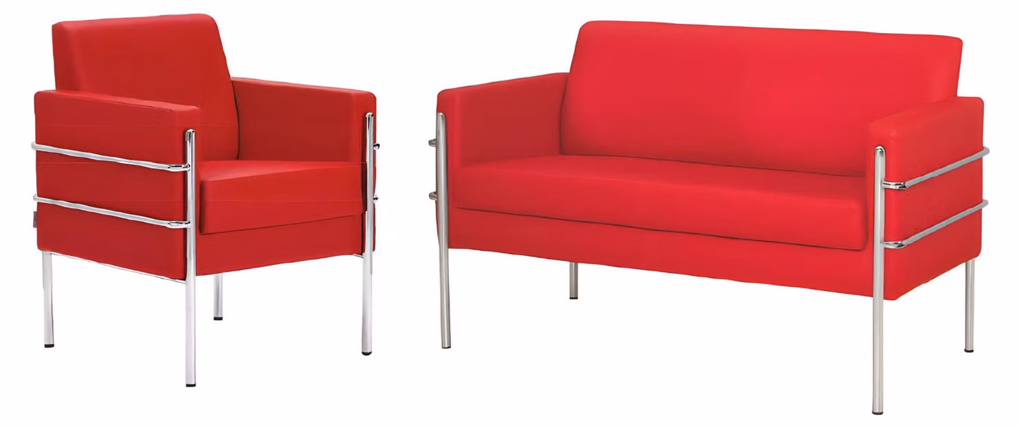 Sofagarnitur Sessel Design Couch Sofa 2-Sitzer Luxus Rot Relax Büromöbel Polster
