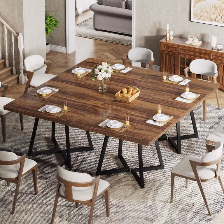 Tavolo quadrato da pranzo, 80 cm, stile industriale, gambe in metallo, finitura rustica, colore marrone e nero