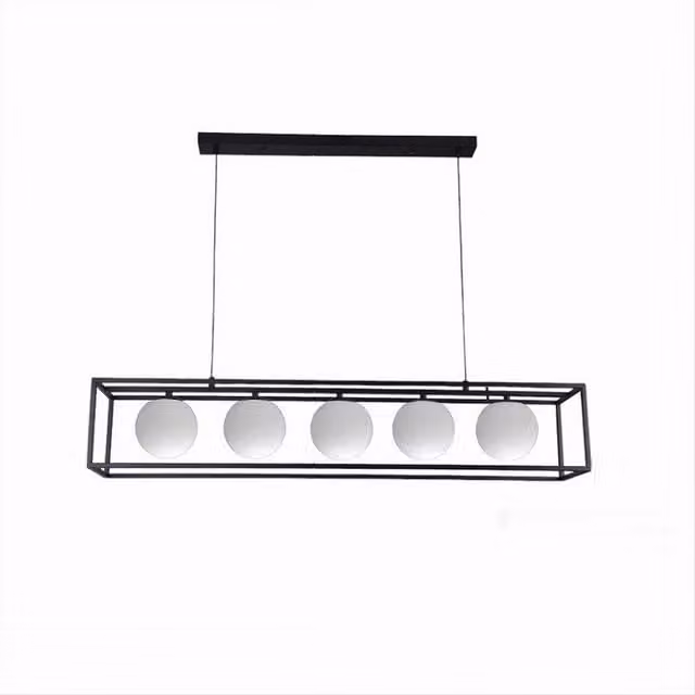 Lampadario a sospensione contemporaneo Trade Shop in metallo nero con 5 sfere in vetro trasparente e attacco G9