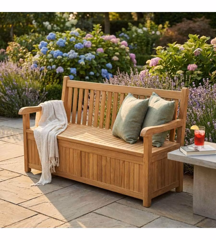 Cosma Panca Contenitore Teak 160x64x92cm Marrone Chiaro Moderna
