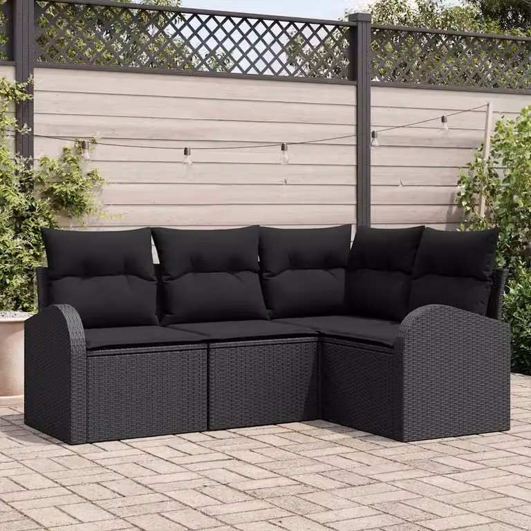 Set Divano da Giardino a L vidaXL con Cuscini Nero in Polyrattan e Metallo