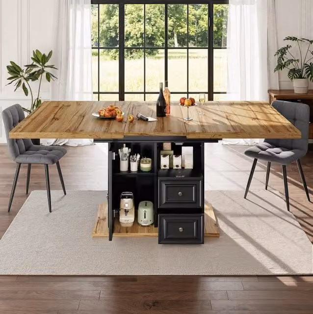 Tavolo da pranzo allungabile 110/140 x 80 cm naturale con vano contenitore