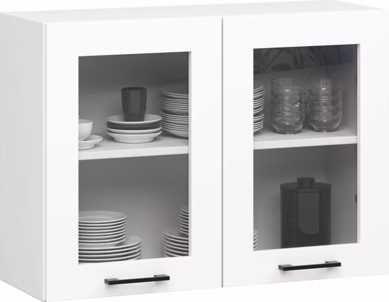 raumhirsch: Mobiletto da cucina a parete, modello OLIWIA W80, vetrina con 2 ante, finitura rovere "Artisan" opaco, bianco, dimensioni 80x30,5x58 cm