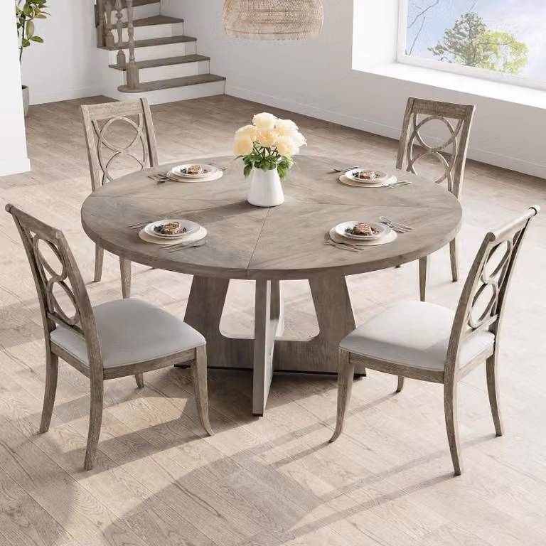 Tavolo rotondo da pranzo - Adatto per 4-6 persone - 120 x 120 x 75 cm - Base in legno - Consegna senza montaggio - Colore: grigio