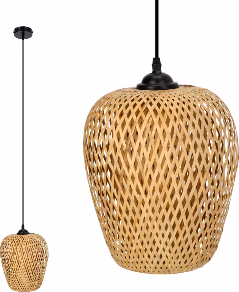 Lampada a sospensione BOHO BERN Lampada a sospensione in bambù E27 Lampada a sospensione in bambù per soggiorno Lampada in rattan per tavolo da pranzo Lampada da sala da pranzo Lampada a sospensione Colore: naturale (Ø24 cm)