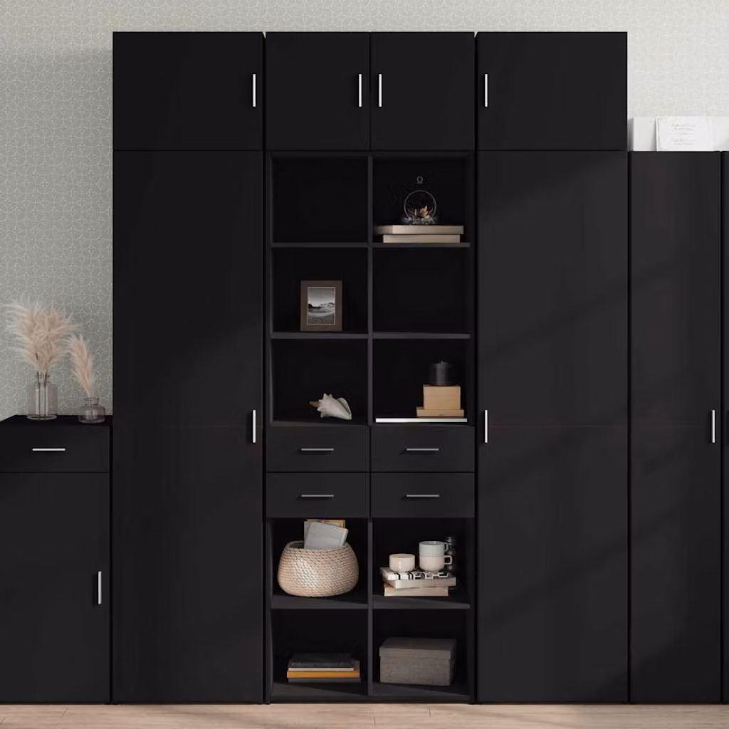 vidaXL Credenza Moderna Nera in Legno MDF e Multistrato, L 70 cm x P 42,5 cm x H 185 cm