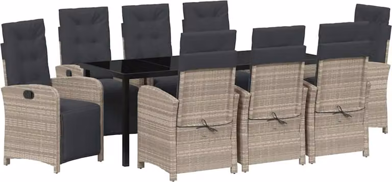 Set da Pranzo per Giardino 9 pcs Grigio chiaro polyrattan